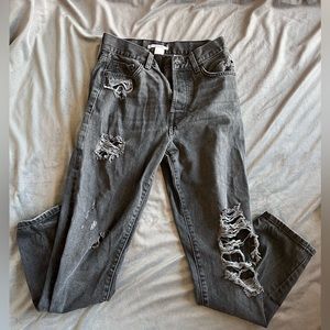 Black distressed mom jeans